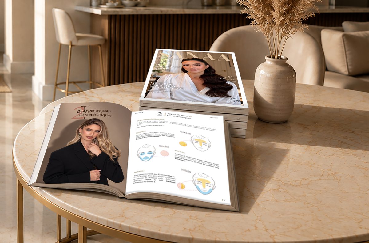 Le Livret de Formation Professionnel Sanaa Make Up, posé sur une table de salon